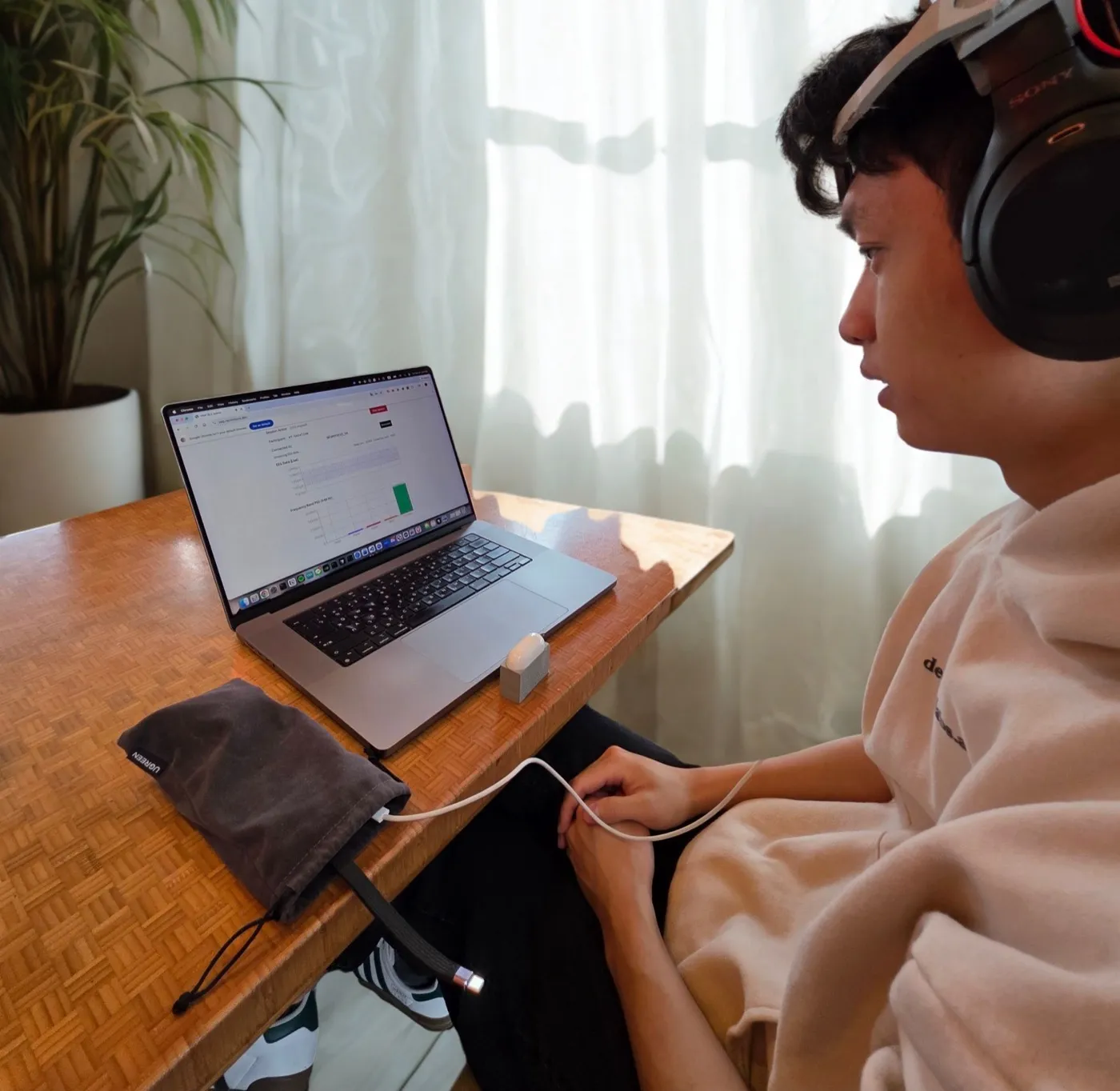 Tester wearing Sony headphones during a NeuroFocus session