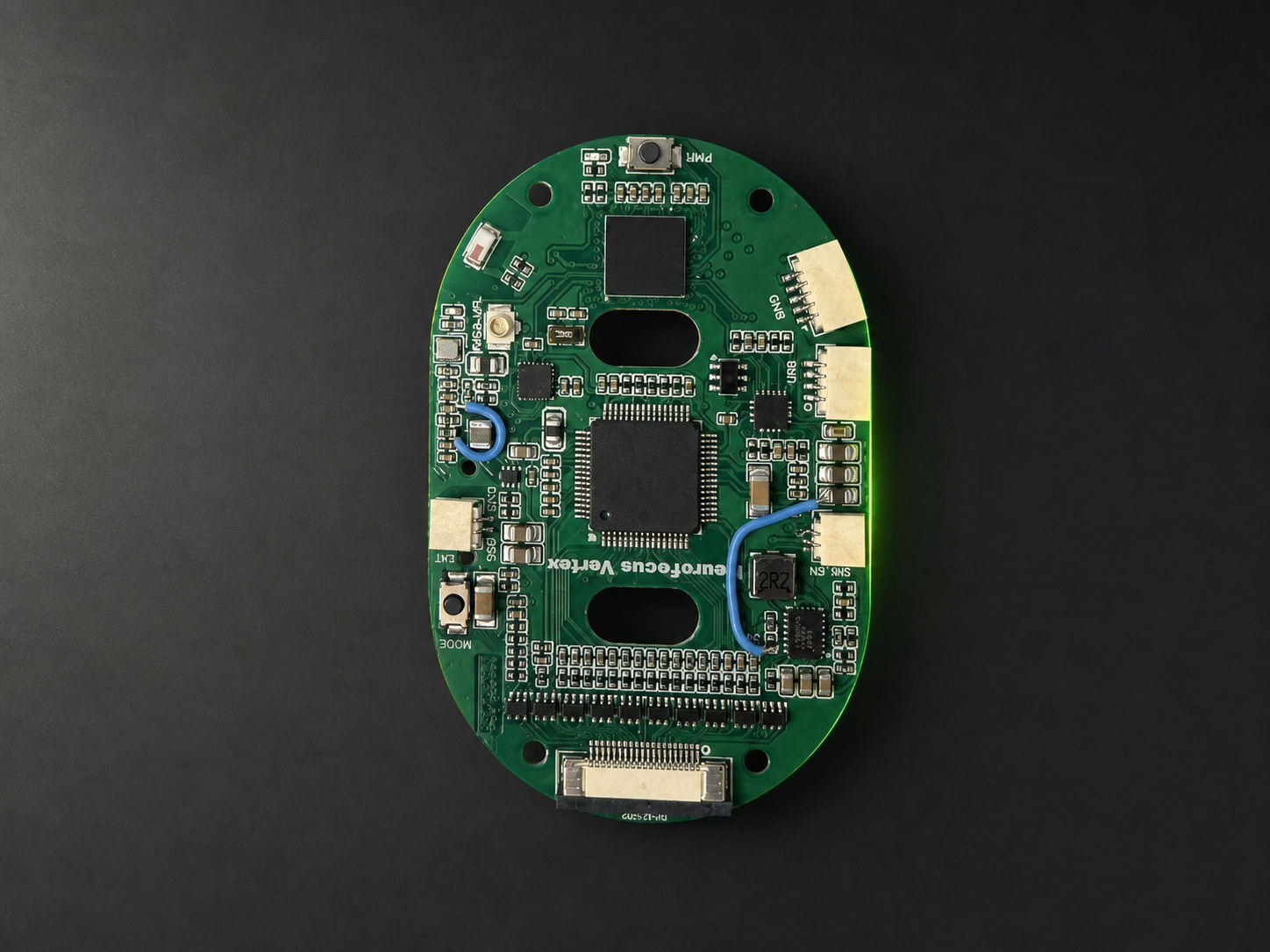 Neurofocus custom EEG signal-processing circuit board held in a hand